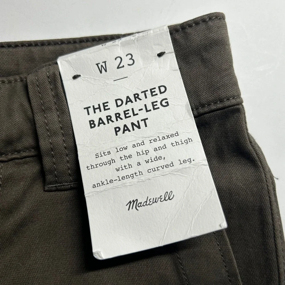 Madewell Womens Olive Darted Barrel Leg Cotton Blend Pants Trousers 23 New - Picture 8 of 10